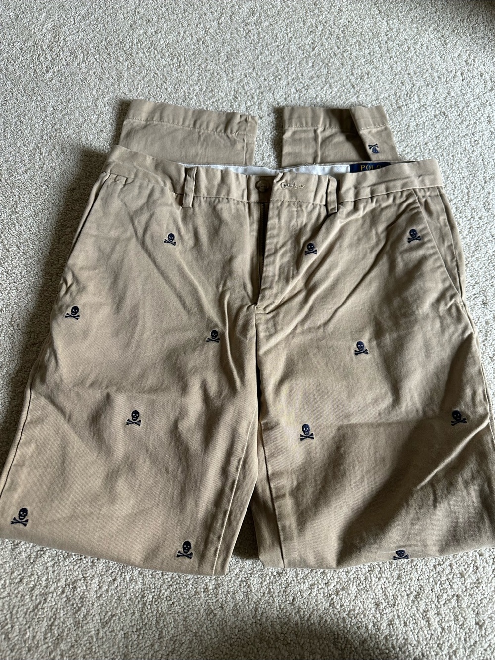 Polo Ralph Lauren Khaki Pants 32x34 with Navy Skull & Crossbones Logo